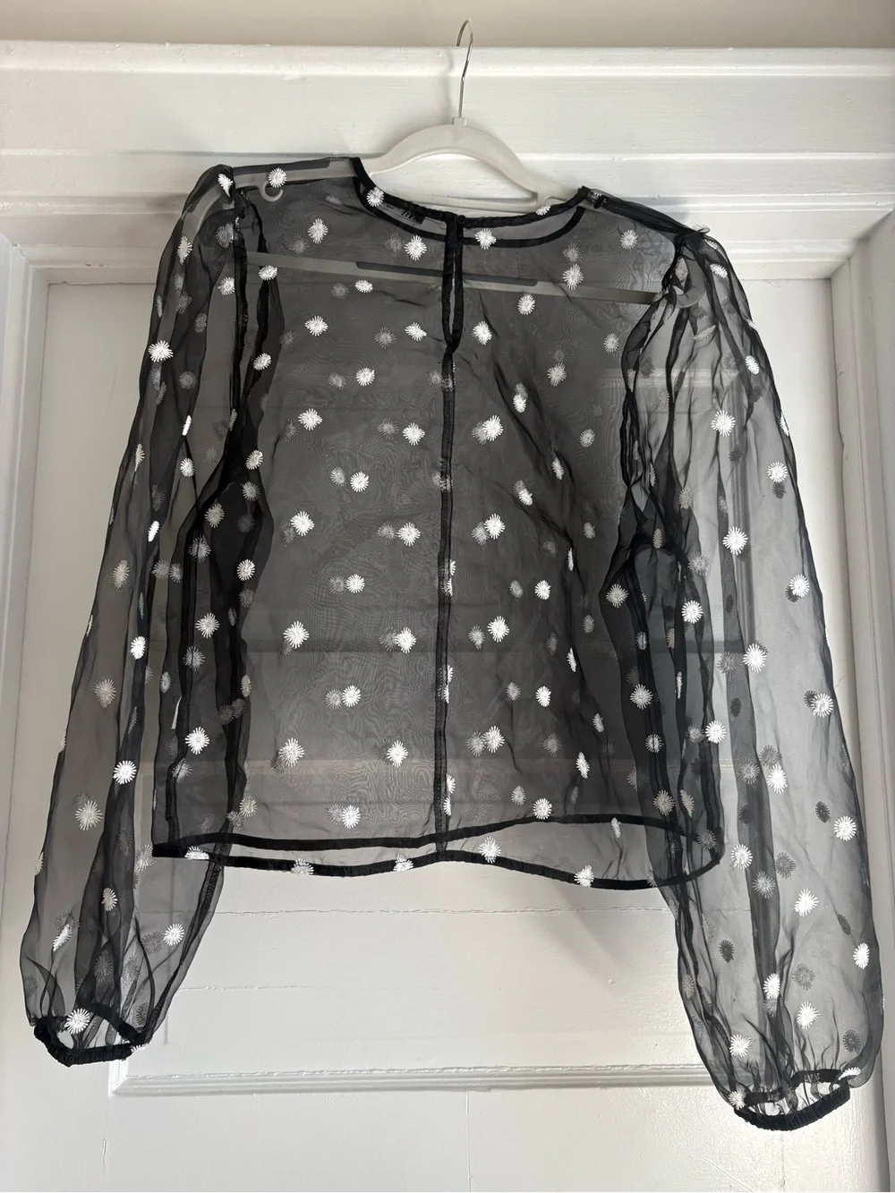 Sheer Black Flower Design Long-Sleeve Top - ZARA